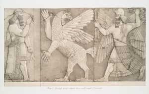 Bajorrelieves en una entrada a un pequeño templo en Nimrud [Calah], 1853