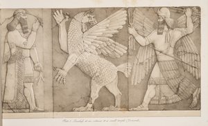 Bajorrelieves en la entrada de un pequeño templo (Nimrud), de Monumentos de Nínive, pub. 1849