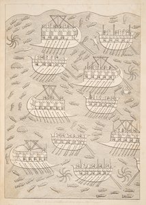 Enemigos de los asirios refugiándose en barcos (Kouyunlik), de Monumentos de Nínive, pub. 1849 de Austen Henry Layard