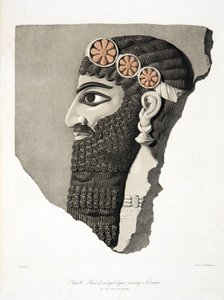Cabeza de una figura alada con diadema, de Monumentos de Nínive, pub. 1849