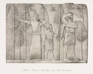 Monumentos de Nínive: Lámina 32, Cazadores con gacela, liebre y aves (Khorsabad) de Austen Henry Layard