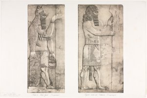 Monumentos de Nínive: Placa 6, Dios-pez Nimroud, figura cerca de una entrada Kouyunjik, 1853 de Austen Henry Layard