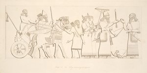 El rey recibiendo prisioneros, de Monumentos de Nínive, pub. 1849