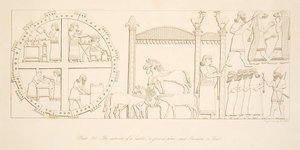 El interior de un castillo (un plano) y pabellón o tienda, de Monumentos de Nínive, pub. 1849 de Austen Henry Layard