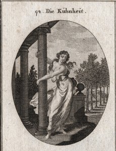 Alegoría de la audacia que abraza una columna que sostiene un edificio, mientras intenta derribarlo; Grabado en “Iconologie oder Ideen aus dem Gebiete der Leidenschaften und Allegorien bildich dargestellt fur Zeichner, Mahler, Dichter, Gelehrte, Erzieher de Austrian School