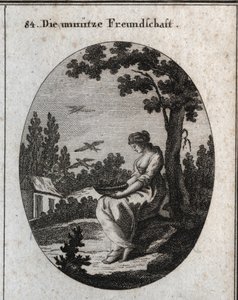 Alegoría de las amistades inútiles sosteniendo un nido que permite a las golondrinas volar. Grabado en Iconologie oder Ideen aus dem Gebiete der Leidenschaften und Allegorien bildich dargestellt fur Zeichner, Mahler, Dichter, Gelehrte, Erzieher und freunde de Austrian School