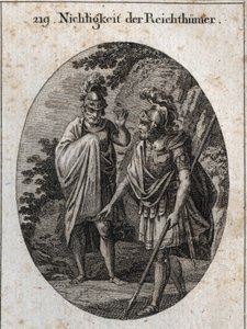 Alegoría de la vanidad de las riquezas: el emperador Constantino el Grande traza en la tierra con su lanza un cuerpo humano y dice 