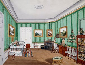 Habitación estilo Biedermeier, circa 1850, acuarela, Austria de Austrian School
