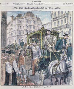 Emperador Francisco José de Austria llegando a la Catedral de San Esteban, Viena, para celebrar la Fiesta del Corpus Christi, 1897
