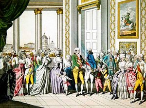 El emperador Leopoldo II y su familia dando la bienvenida a Fernando I, rey de Nápoles y Sicilia, y su familia en Viena