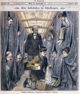 Funcionarios de aduanas ingleses examinando equipaje en un coche cama de Austrian School