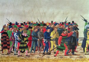 Alabarderos de Maximiliano I (1459-1519) custodiando prisioneros franceses