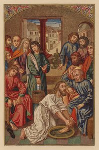 Jesús lava los pies de los discípulos (cromolito) de Austrian School