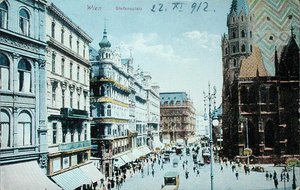 Postal que muestra la Plaza de San Esteban y la Catedral de San Esteban, Viena