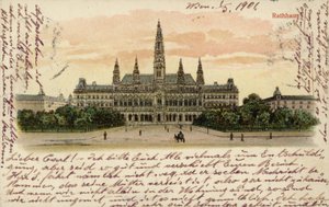 Postal que muestra el ayuntamiento de Viena de Austrian School