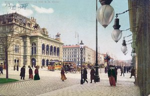 El Kaerntnerring y la Ópera Imperial y Real en Viena, 1908 de Austrian School