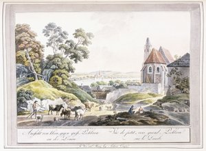 Vista de Pechlarn Pequeño y Grande en el Danubio, 1779-1792 de Austrian School