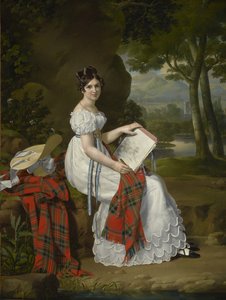 Mujer dibujando en un paisaje, c.1830 de Austrian School