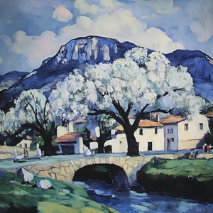 Paisaje de un pueblo en flor de Avanesova Elena