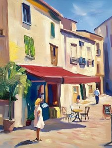 Una encantadora calle de cafeterías europeas