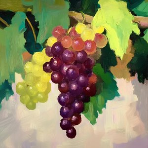 Naturaleza muerta con uvas de colores