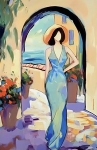 Mujer elegante con vistas al mar