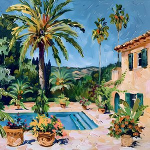 Villa mediterránea junto a la piscina