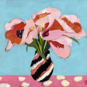 Naturaleza muerta con tulipanes rosas