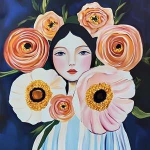 Retrato floral sereno