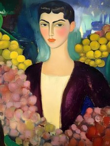 Mujer serena con uvas