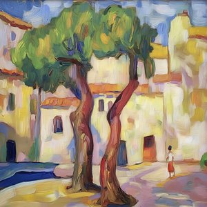 Árboles del pueblo bañados por el sol de Avanesova Elena