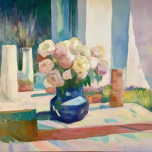 Flores en una ventana soleada de Avanesova Elena