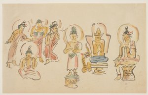 Caricaturas del templo Asakusa Kannon A, c. 1900 de Awashima Kangestu