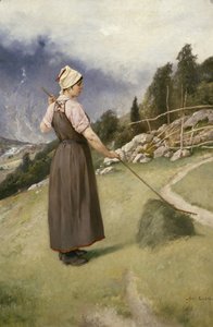 Niña rastrillando heno (óleo sobre lienzo)