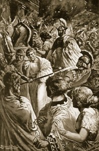 El saqueo de Olinto, 348 a.C., ilustración de la "Historia de las Naciones de Hutchinson". de B. Granville (after) Baker