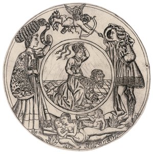 Aristóteles y Filis, rodeados de un joven y una mujer con Eros, y una mujer desnuda reclinada con dos niños, segunda mitad del siglo XV de Baccio (circle of) Baldini