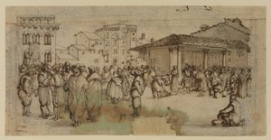 Plaza del mercado de Florencia, con figuras (tiza, pluma y tinta, y aguada sobre papel)