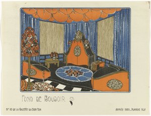 Gazette du Bon Ton, 1920 - No. 10, Pl. XLV: Fond de Boudoir (título sobre objeto)