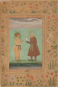 Jahangir y su padre, Akbar, Folio del Álbum de Shah Jahan, verso: ca. 1630 de Balchand