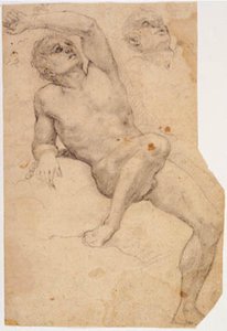 Modelo masculino sentado encadenado a una roca y un estudio de su cabeza de Baldassare Franceschini