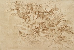 Jehová en una nube flamígera, acompañado por ángeles, siglo XVI de Baldassare Peruzzi