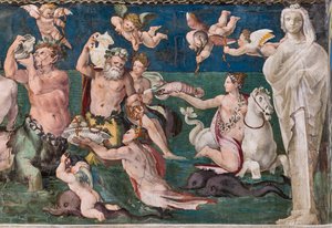 Triunfo de Venus, escena marina con delfines y cupidos de Baldassarre Peruzzi