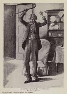 El actor inglés Henry Irving en la obra Waterloo de Arthur Conan Doyle (litografía) de Balliol (after) Salmon