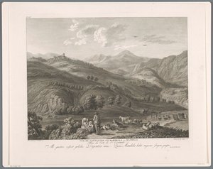 Gezicht op Cantalupo Bardella en Mandela Vista de Cantalupo y Bardella anc. Mandela (título sobre objeto) Suite de VI vistas de los alrededores de Roma (...) (título de la serie) de Balthasar Anton Dunker