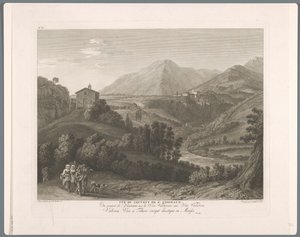 Gezicht op de San Cosimato Vista del convento de st. Cosimato (título sobre objeto) Suite de VI Vistas de los alrededores de Roma (...) (título de la serie) de Balthasar Anton Dunker