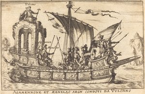 Agamenón y Menelao conducidos por Vulcano de Balthasar Moncornet after Remigio Cantagallina