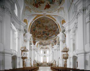 Vista interior de la iglesia del monasterio por el arquitecto Johann Balthasar Neumann, Neresheim, Alemania de Balthasar Neumann