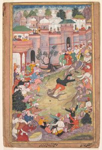 El juego de la carrera de lobos en Tabriz, de un Akbar-nama (Libro de Akbar) de Banavari 1