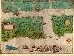 Agustín del viaje a las Indias Occidentales de Drake 1585 - 86, pub. 1589 de Baptista Boazio
