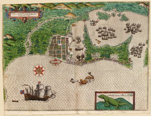 Cartagena, del viaje de Drake a las Indias Occidentales 1585 - 86, pub. 1589 de Baptista Boazio